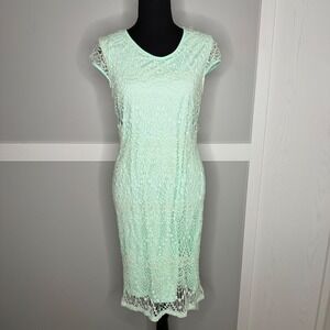 Cato Womens Small Mint Green Crochet Lace Sheath Dress‎ Short Sleeve